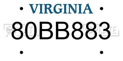 80BB883 Virginia License Plate