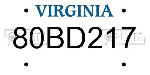 80BD217 Virginia License Plate