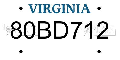 80BD712 Virginia License Plate