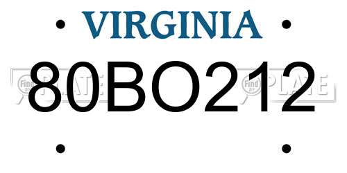 80BO212 Virginia License Plate