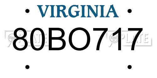 80BO717 Virginia License Plate