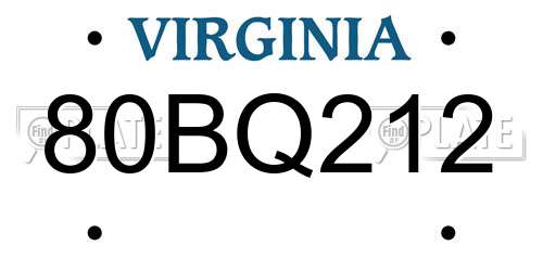 80BQ212 Virginia License Plate