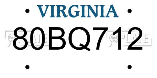 80BQ712 Virginia License Plate