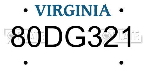 80DG321 Virginia License Plate