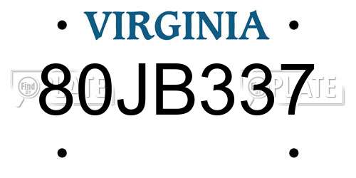 80JB337 Virginia License Plate