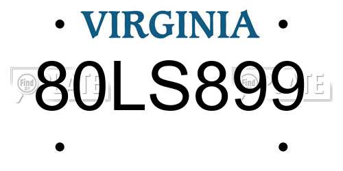 80LS899 Virginia License Plate