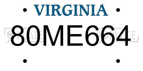80ME664 Virginia License Plate