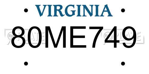 80ME749 Virginia License Plate