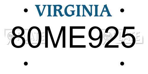 80ME925 Virginia License Plate