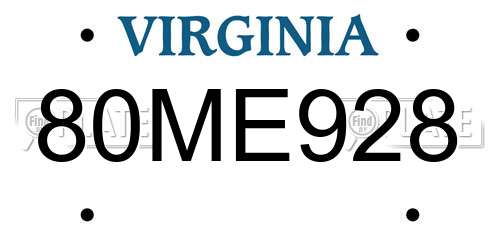 80ME928 Virginia License Plate