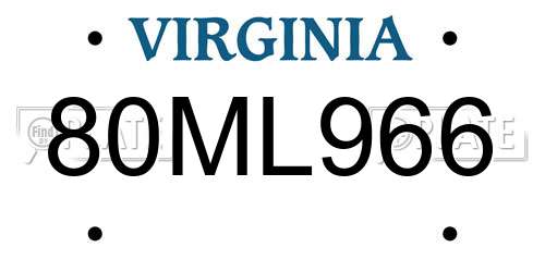 80ML966 Virginia License Plate