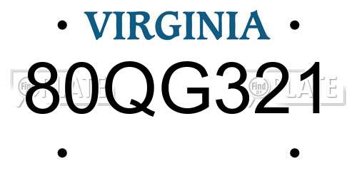 80QG321 Virginia License Plate