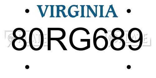 80RG689 Virginia License Plate