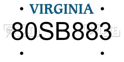 80SB883 Virginia License Plate
