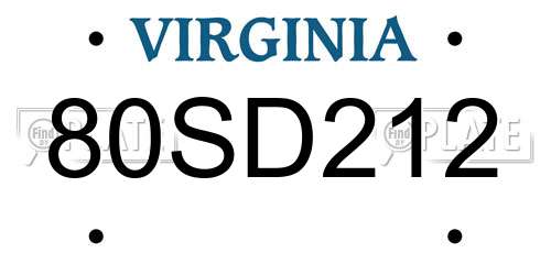 80SD212 Virginia License Plate
