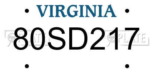 80SD217 Virginia License Plate