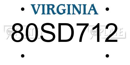 80SD712 Virginia License Plate