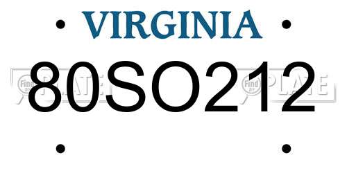 80SO212 Virginia License Plate