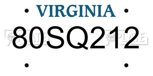80SQ212 Virginia License Plate