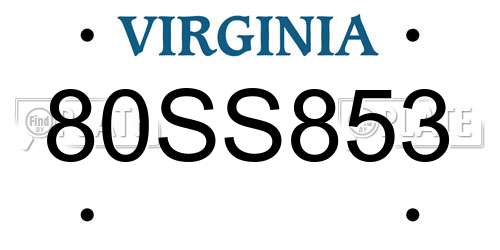 80SS853 Virginia License Plate
