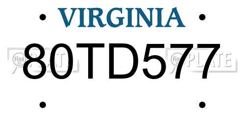 80TD577 Virginia License Plate
