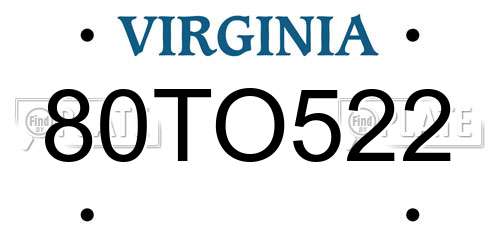 80TO522 Virginia License Plate