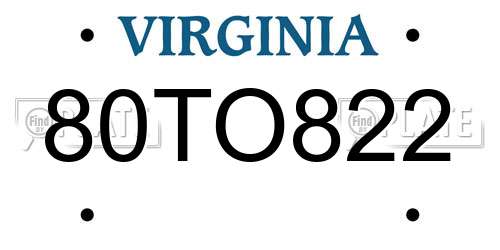 80TO822 Virginia License Plate