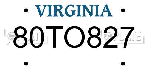 80TO827 Virginia License Plate