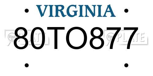 80TO877 Virginia License Plate