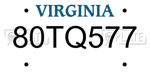 80TQ577 Virginia License Plate