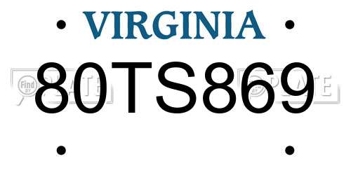 80TS869 Virginia License Plate