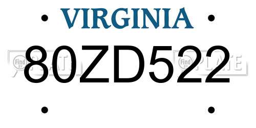 80ZD522 Virginia License Plate