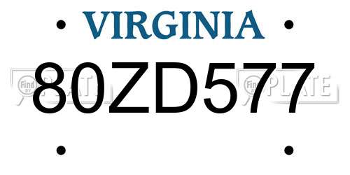 80ZD577 Virginia License Plate