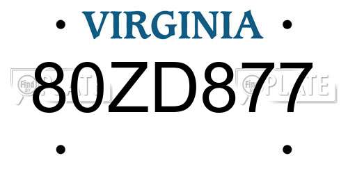 80ZD877 Virginia License Plate