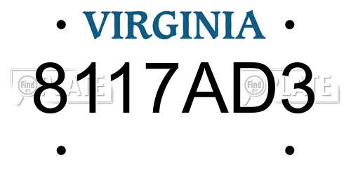 8117AD3 Virginia License Plate