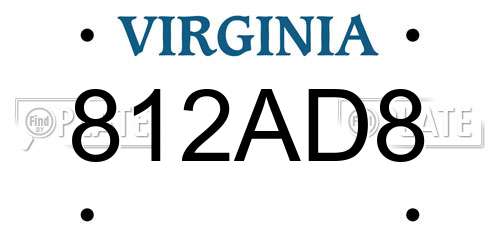 812AD8 Virginia License Plate