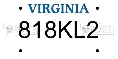 818KL2 Virginia License Plate