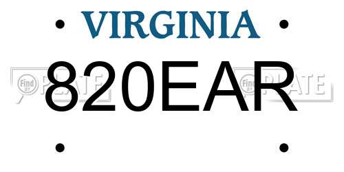 820EAR Virginia License Plate