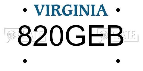 820GEB Virginia License Plate