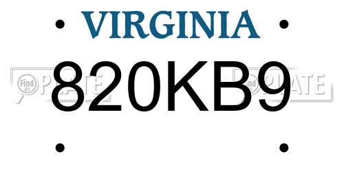 820KB9 Virginia License Plate