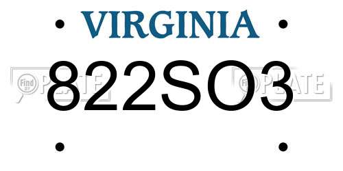 822SO3 Virginia License Plate