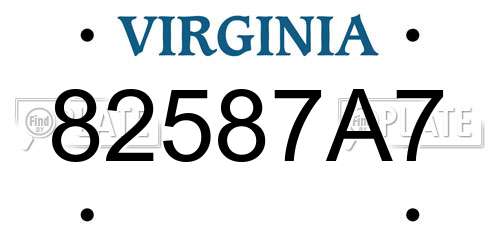 82587A7 Virginia License Plate