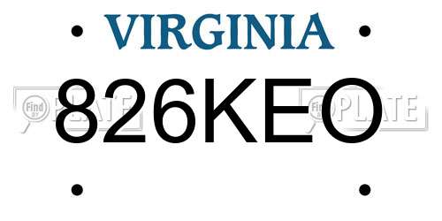 826KEO Virginia License Plate