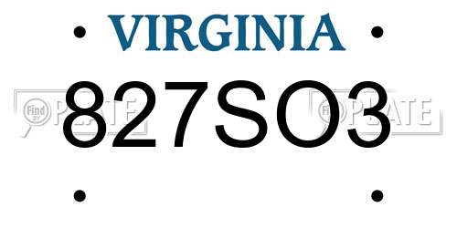 827SO3 Virginia License Plate