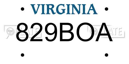 829BOA Virginia License Plate