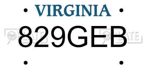 829GEB Virginia License Plate