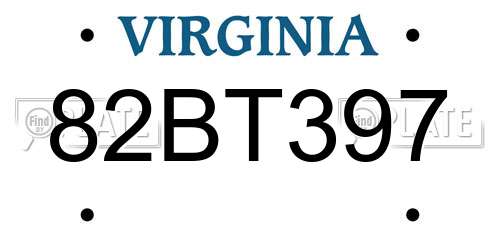 82BT397 Virginia License Plate