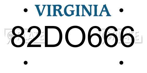 82DO666 Virginia License Plate