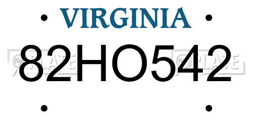 82HO542 Virginia License Plate