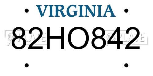 82HO842 Virginia License Plate